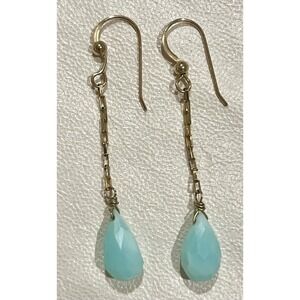 14K Gold-filled Aqua Chalcedony Faceted Teardrop Dangle Earrings